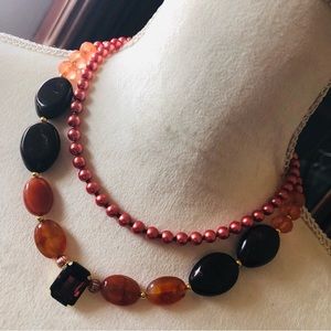 Handcrafted repurpose double strand carnelian agate Czech glass Pearl necklace